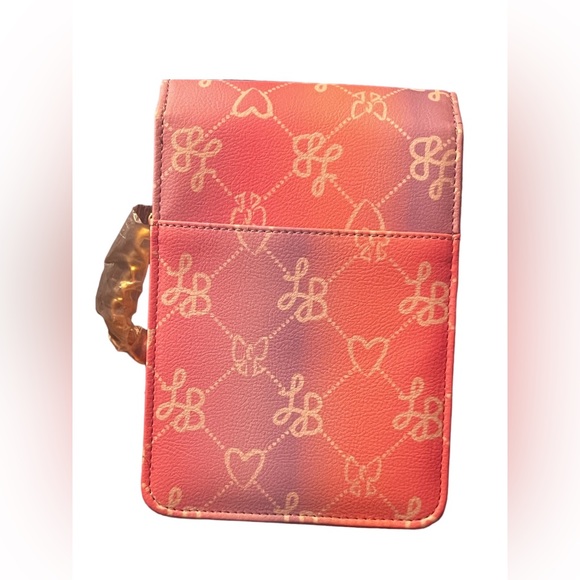 Betsey Johnson Crossbody Cellphone Purse 8X5 Pink Signature Design Black Inside - Picture 4 of 5